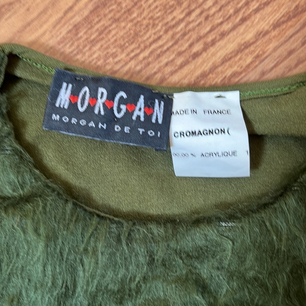 Morgan De Toi fur green tank top, size Small, Made in France - Picture 7 of 8